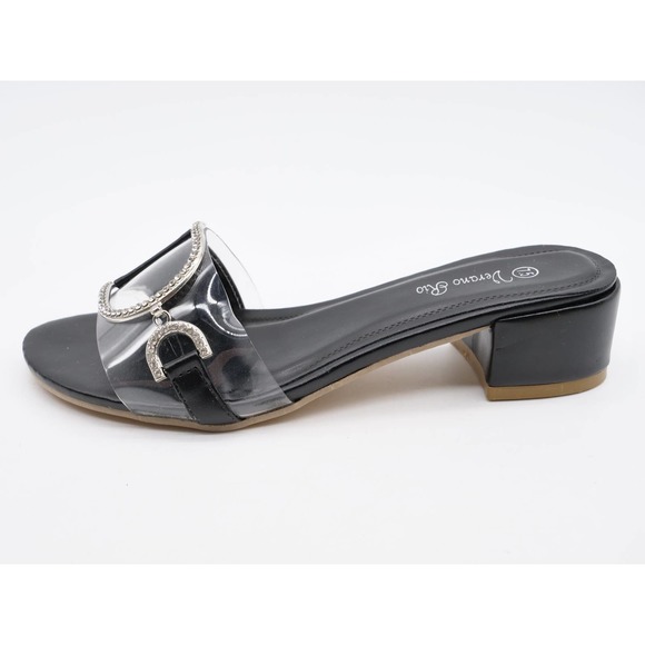Verano Rio Sandals Womens 7.5 Black Rhinestones Slides Open Toe Block Heel - Picture 2 of 10